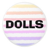 人形ピンクイエローパープルウォーター色ストライプ飾り セラミックノブ (正面)