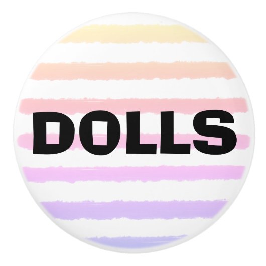 人形ピンクイエローパープルウォーター色ストライプ飾り セラミックノブ (正面)