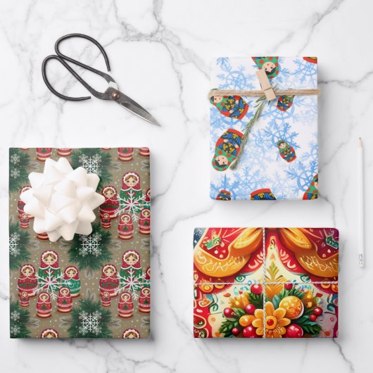 人形ロシアのを巣作るマトリョシカ冬 ラッピングペーパーシート (正面)