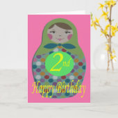 人形ロシアの幸せ2回目の誕生日 カード (黄色い花)