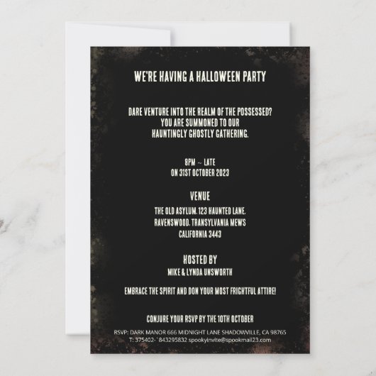 人形幽霊のよく出る不気味な大人ハローウィンパーティ 招待状 (裏面)