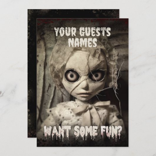 人形幽霊のよく出る不気味な大人ハローウィンパーティ 招待状 (正面/裏面)