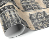 人形幽霊のよく出る家の青写真 ラッピングペーパー (ロールコーナー)