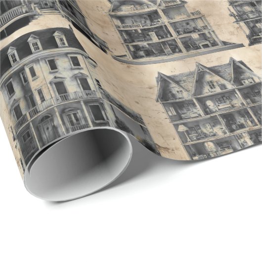 人形幽霊のよく出る家の青写真 ラッピングペーパー (ロールコーナー)