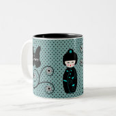 人形日本の水玉模様パーソナライズされた ツートーンマグカップ (正面左)