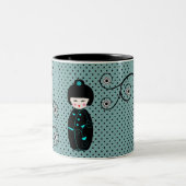 人形日本の水玉模様パーソナライズされた ツートーンマグカップ (中央)