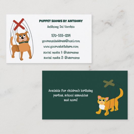 人形遣い人形劇マリオネット操り人形カスタムショー 名刺 (正面/裏面)