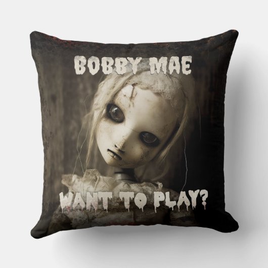 人形80年代幽霊のよく出るホラー映画の悪魔が憑依 クッション (裏面)