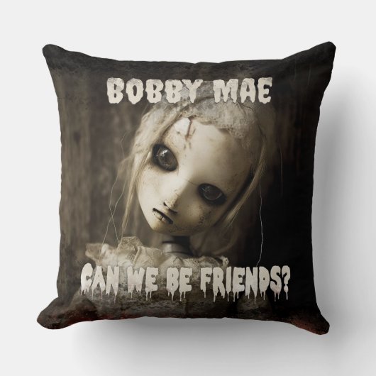 人形80年代幽霊のよく出るホラー映画の悪魔が憑依 クッション (正面)