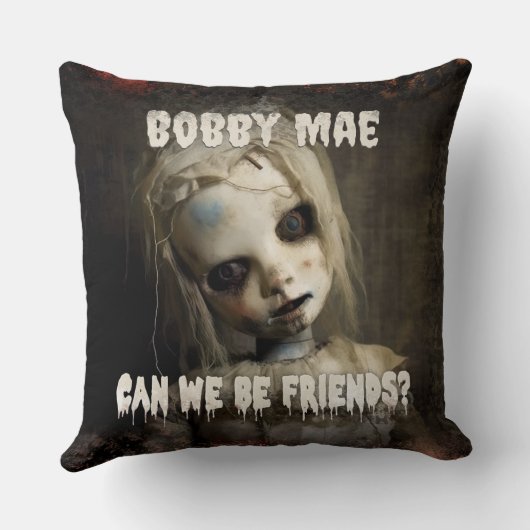 人形80年代幽霊のよく出るホラー映画の悪魔が憑依 クッション (裏面)