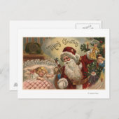 人形、睡眠の女の子を握るサンタ シーズンポストカード (正面/裏面)