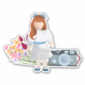人形、花、カメラ シール (正面)
