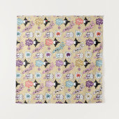 人日本の形 – こけしと招き猫 タペストリー (正面(横))