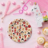 人日本の形 – こけしと招き猫 ペーパープレート (パーティー)