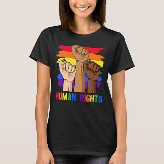 人権パワー拳Lgbtプライドゲイレズビアントラ Tシャツ (正面)