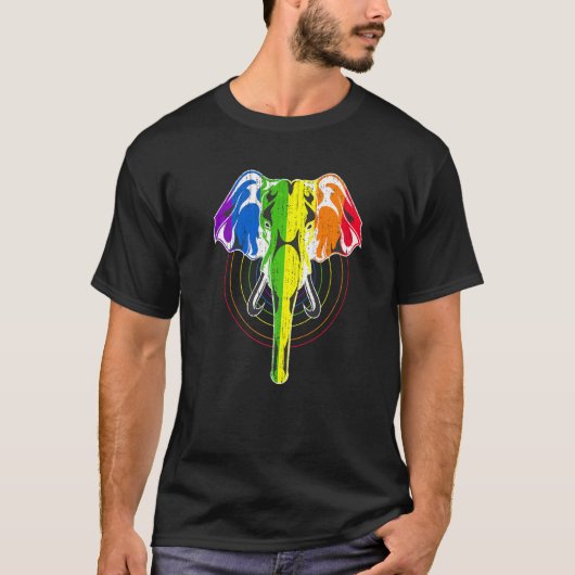 人権Lgbtqレインボーフラッグエレファントゲイプライド Tシャツ (正面)