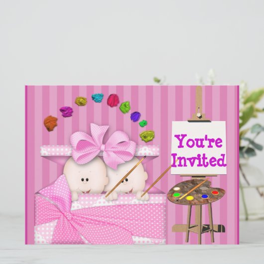 人気があるな双生児の女の赤ちゃんのシャワーの招待状 招待状 (スタンド正面)