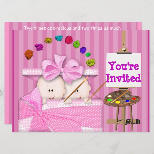 人気があるな双生児の女の赤ちゃんのシャワーの招待状 招待状 (正面/裏面)