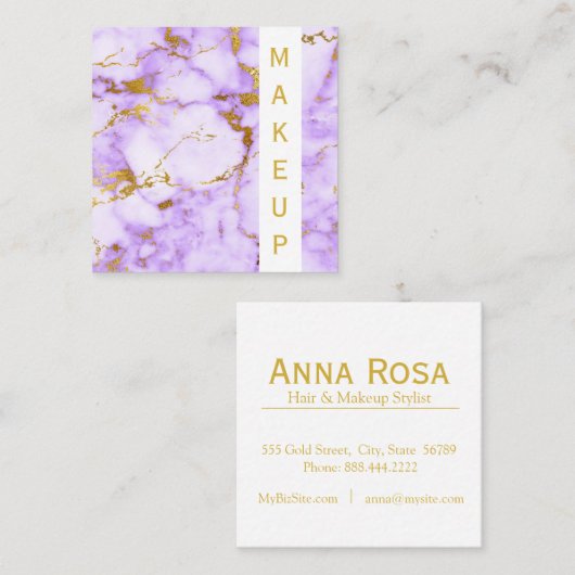 人気があるな*~*のシックな金ゴールドのガーリーな紫色の大理石の化粧 スクエア名刺 (正面/裏面)
