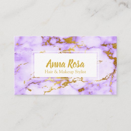 人気があるな*~*の金ゴールドの紫色の大理石のシックな化粧 名刺 (正面)
