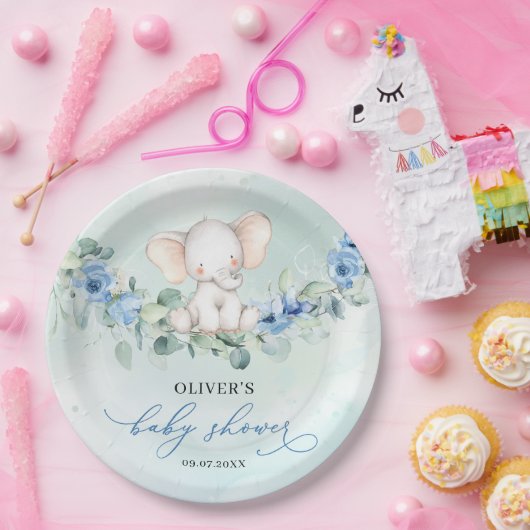 人気があるゾウほこりっぽい青フローラユーカリ ペーパープレート (パーティー)