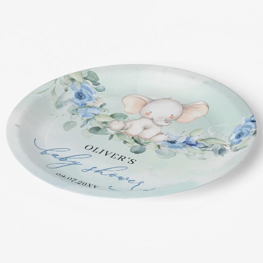 人気があるゾウほこりっぽい青フローラユーカリ ペーパープレート (アングル)