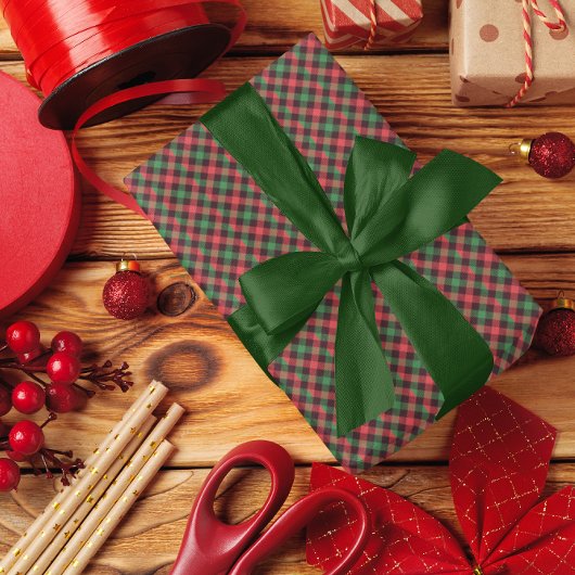 人気があるトレンディーレッドグリーンブラックプレイド ラッピングペーパー
