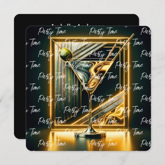 人気があるパーティー時間ネオンパーソナライズされた 招待状 (正面/裏面)