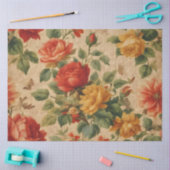 人気があるフローラ水色ヴィンテージ収集 薄葉紙 (クラフト)