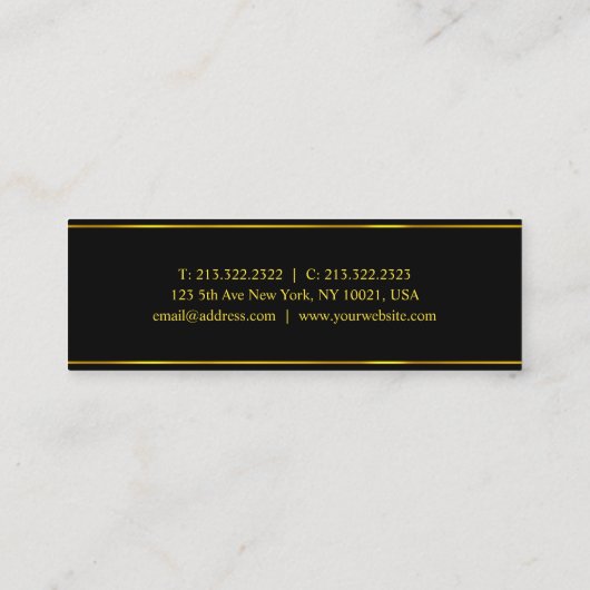 人気があるモダンデザインブラック金ゴールドテンプレートエレガント スキニー名刺 (裏面)