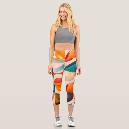 人気があるレトロ抽象芸術スクウェアコレクション カプリレギンス (正面)