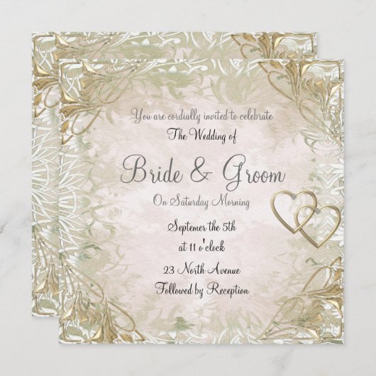 人気がある古いエレガント金ゴールド結婚式招待状 招待状 (正面/裏面)