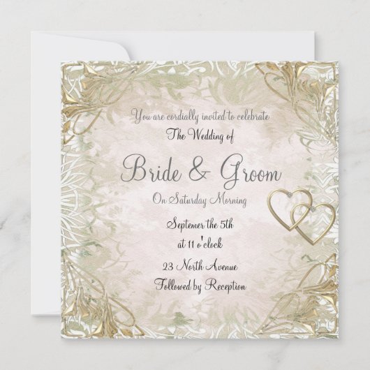 人気がある古いエレガント金ゴールド結婚式招待状 招待状 (正面)