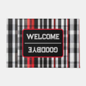 人気がある抽象芸術レッドブラックプレイドコレクション ドアマット (正面)