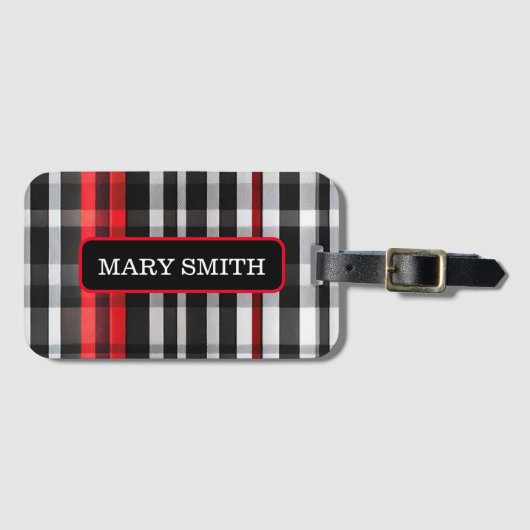 人気がある抽象芸術レッドブラックプレイドコレクション ラゲッジタグ (正面横)