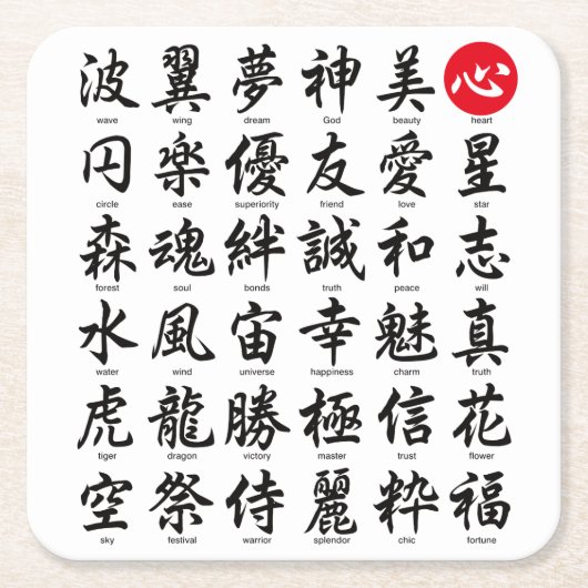 人気がある日本の字 スクエアペーパーコースター (正面)