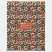 人気がある苔の緑とテラコッタフローラ フリースブランケット (正面)