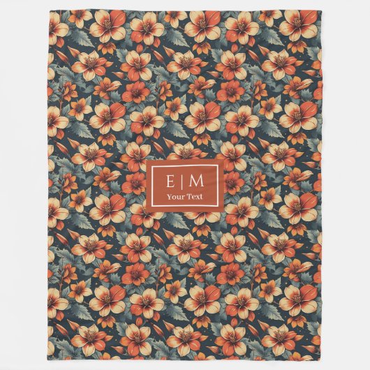 人気がある苔の緑とテラコッタフローラ フリースブランケット (正面)