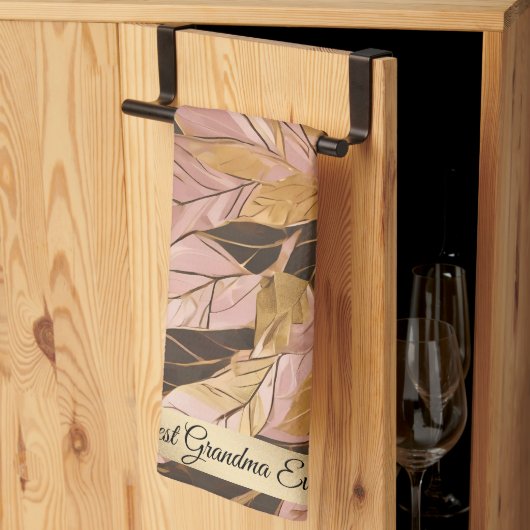 人気がある赤面ピンク金ゴールドボホ葉コレクション キッチンタオル (三つ折り)