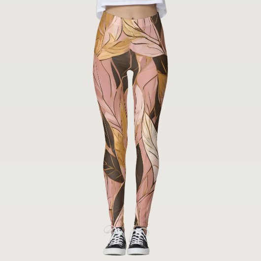 人気がある赤面ピンク金ゴールドボホ葉コレクション レギンス (正面)
