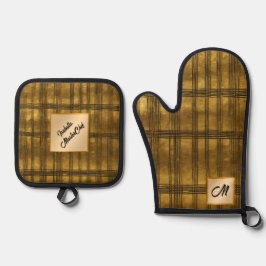 人気がある金ゴールドブラックヴィンテージアールデコ収集 鍋つかみ&鍋敷きセット