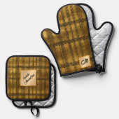 人気がある金ゴールドブラックヴィンテージアールデコ収集 鍋つかみ&鍋敷きセット (正面/裏面)