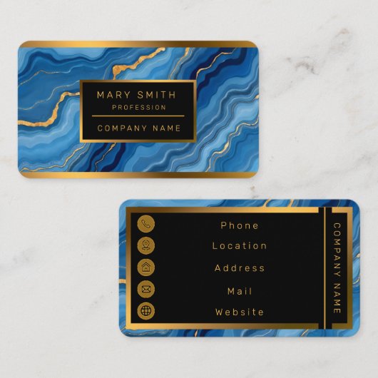 人気があるAzure Blue金ゴールド大理石コレクション 名刺 (正面/裏面)