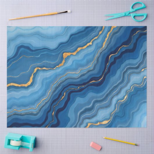 人気があるAzure Blue金ゴールド大理石コレクション 薄葉紙 (クラフト)