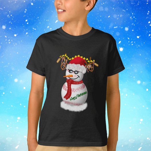 人気のおやつで飾られた野球の雪だるま Tシャツ