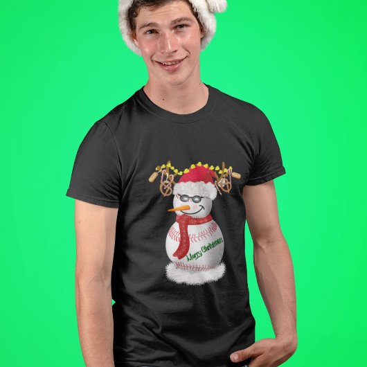人気のおやつで飾られた野球の雪だるま Tシャツ