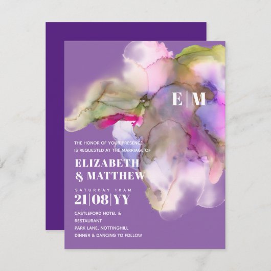 人気のテクニカラー水彩ウェディング招待状 (正面/裏面)