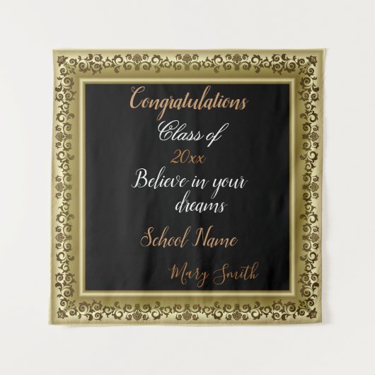 人気のヴィンテージゴールド3D花柄カスタムタペストリー タペストリー (正面)