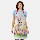 人気の可愛いイースターバニーと卵のコレクション エプロン (着用した状態)