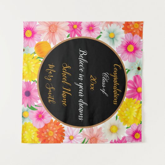 人気の花柄カスタマイズホワイト タペストリー (正面(横))